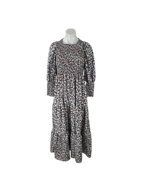Zoya Brown Floral Shirred Long Balloon Sleeve Smocked Tiered A Line Maxi Dress 2